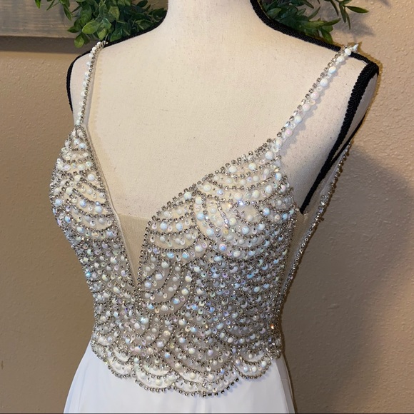 NWOT Lulus Luxe True Love White Beaded Rhinestone Maxi Dress - Picture 10 of 13